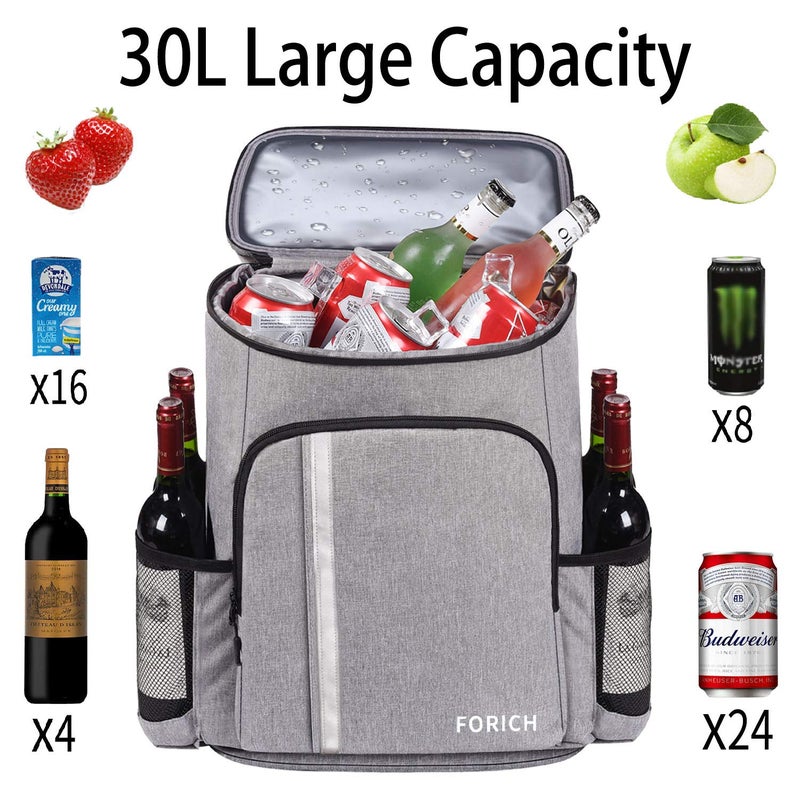 FORICH Backpack Cooler Leakproof Insulated Waterproof Backpack Cooler Bag, Lightweight Soft Beach Cooler Backpack for Men Women to Work Picnics Camping Hiking, 30 Cans(Grey) - Image 3